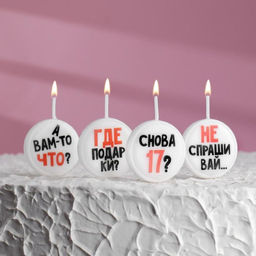 Свечи для торта на шпажках «Круг с надписью», 2.6 см, 25 г, набор 4 шт.