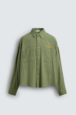 CAMISA CUADROS FRANELA BORDADO / Blanco / Verde - Zara фото 2