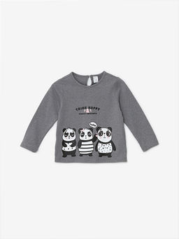 Bisiklet Yaka Uzun Kollu Bask?l? K?z Bebek Ti??rt