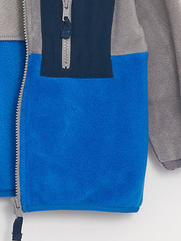 Kap??onlu Uzun Kollu Renk Bloklu Polar Erkek Bebek Fermuarl? Sweatshirt