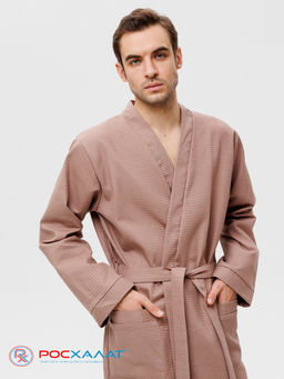 Мужской вафельный халат с планкой коричневый В-03 (21)