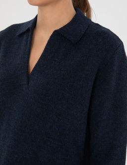 Lacivert Comfort Fit Polo Yaka Kazak