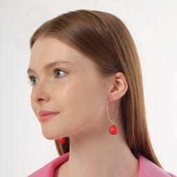 Серьги ассорти Снежок в кольце, цвет красный в золоте - Queen fair фото 4