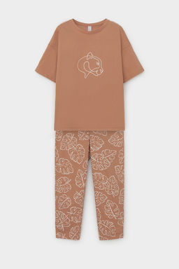 Е 20053/24/пробковое дерево,тропические листья пижама жен