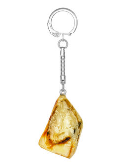 Брелок с натуральным янтарем природной формы