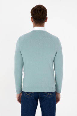 Erkek Slim Fit V Yaka Mint Basic Kazak