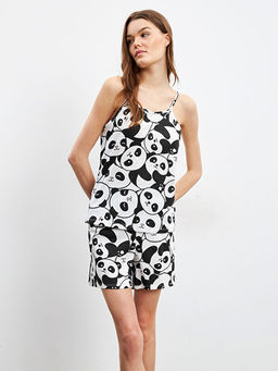 Panda Desenli Ask?l? Kad?n ?ortlu Pijama Tak?m?