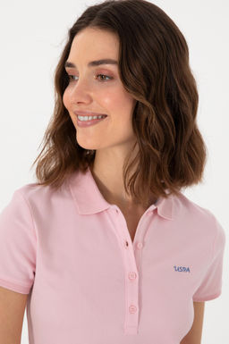 Футболка Kadın Acik Pembe Polo Yaka светло-розовая из хлопка