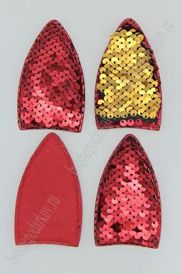 Патч 3D, с двухсторон. пайетками Ушки вытянутые 8*4,5 см (10 шт) SF-1881, красный