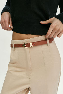 PANTAL?N TIRO ALTO CINTUR?N / Camel claro - Zara фото 4