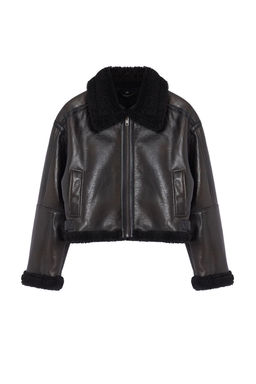 Kahverengi Oversize Kal?p Pelus Detayl? Biker Ceket Mont TWOAW25MO00032 - Trendyolmilla фото 7