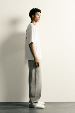CAMISETA RELAXED FIT ESTAMPADOS CONTRASTE / Blanco roto - Zara фото 4