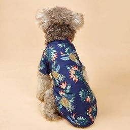 Рубашка для собак и кошек малых и средних пород "СТИЛЬНЫЙ БРО", цвет синий, принт ананасы с цветами, размер M