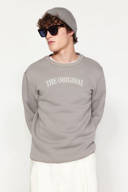 Gri Regular/Normal Kesim Ici Polar/S?cak Tutan Yaz? Bask?l? Sweatshirt TMNAW24SW00183 - Trendyolmilla фото 2