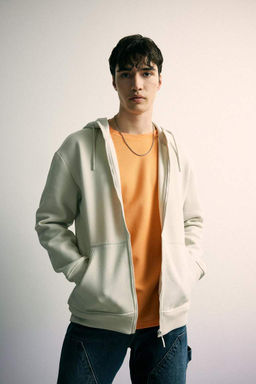 Толстовка обычного кроя с капюшоном на мягкой подкладке и на молнии - Defacto фото 3