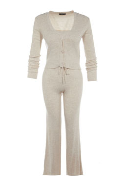 Bej Fitillli Bluz H?rka Pantolon Triko Alt-Ust Tak?m TWOAW22AU0006