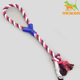 Игрушка канатная Узел с ручкой, до 100 г, до 42 см, микс цветов