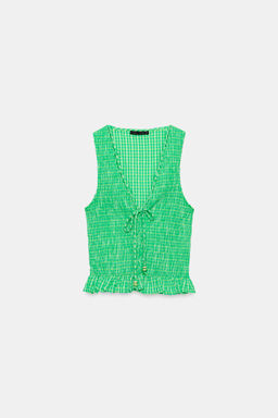 TOP CUADRO VICHY NIDO DE ABEJA / Verdes - Zara фото 4