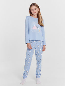 Пижама для девочек голубая с принтом пингвины - Mark formelle фото 2