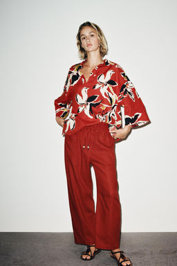 LINEN BLEND TROUSERS WITH BEADED DRAWSTRING - Zara фото 5