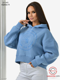 Укороченное тёплое худи на флисе с принтом и капюшоном - Bruno фото 4