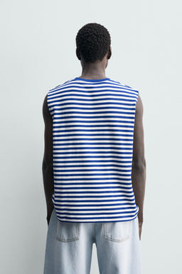 CAMISETA TANK JACQUARD RAYAS / Azulina