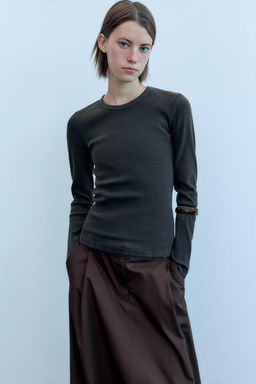 LONG SLEEVE WASHED EFFECT RIBBED T-SHIRT - Zara фото 12