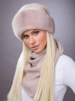 Комплект Ника норка трикотаж кизил косынка