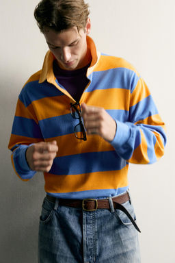 POLO REGULAR FIT RAYAS CUELLO CONTRASTE / Naranja - Zara фото 6