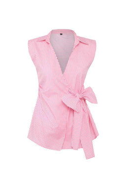 Pembe Cizgili Kruvaze Baglama Detayl? Dokuma Bluz TWOSS25BZ00581 - Trendyolmilla фото 2