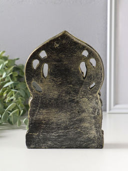 Сувенир полистоун "Ганеша на резном троне" золотая бронза 4х11,7х17,3 см