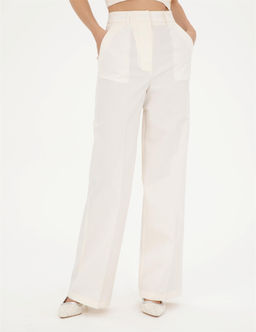 Beyaz Y_ksek Bel Straight Fit Pantolon
