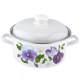 "Анютины глазки" Кастрюля эмалированная 3л, форма цилиндрическая, металлическая крышка (Россия)