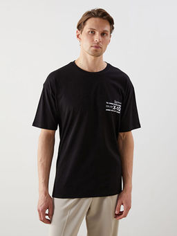 Bisiklet Yaka Bask?l? Penye Erkek Ti??rt