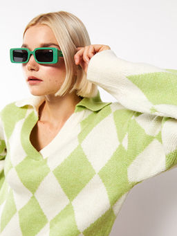 Polo Yaka Baklava Desenli Kad?n Triko Kazak