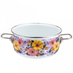 "Fernanda" Кастрюля эмалированная 4л, сферическая форма, стеклянная крышка, белый (Россия)