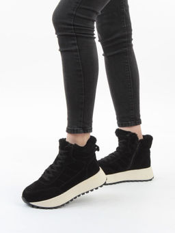 04-PAML08-1Z BLACK Ботинки зимние женские (натуральная замша, 100% шерсть, натуральный мех)