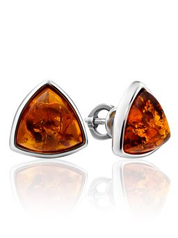 Лаконичные пусеты Мистраль из янтаря коньячного цвета