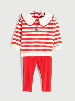 Bask?l? K?z Bebek Sweatshirt ve Tayt 2li