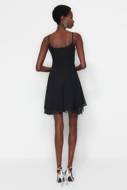 TRENDYOLMILLA Siyah A-Kesim Astarl? Dokuma Sifon K?sa Abiye Gece Elbise TPRSS23EL00033  фото 14