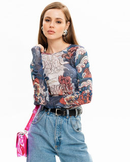 Лонгслив из сетки авторский принт - Sahar art lab фото 3