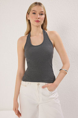 TRENDYOLMILLA Antrasit-Bordo 2li Paket Havuz Yaka Vucuda Oturan Fitlli Esnek Orme Atlet TWOSS25AL00049  фото 2