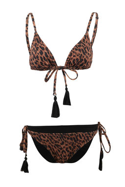 Leopar Desenli Ucgen Kapl? Puskul Detayl? Dusuk Bel Regular Bikini Tak?m? TBESS26BT00028