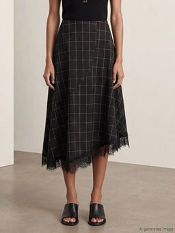 Beli Fermuarl? Ekose Dantel Detayl? Etek