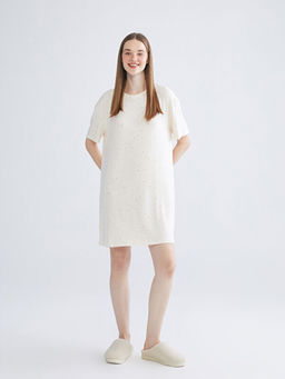 Bisiklet Yaka Bask?l? Kad?n Gecelik