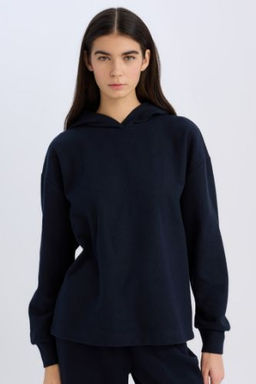 Relax Fit Kapusonlu Basic Duz Sweatshirt