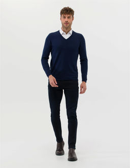 A__k Lacivert Slim Fit V Yaka Basic Triko Kazak - Pierre cardin фото 4