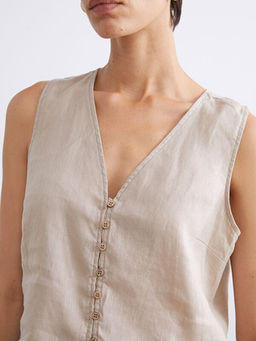 V Yaka Ask?l? %100 Keten Bluz