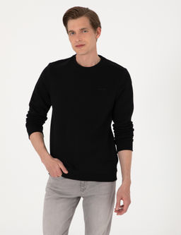 Siyah 3 _plik Regular Fit __i Polarl_ Bisiklet Yaka Basic Sweatshirt