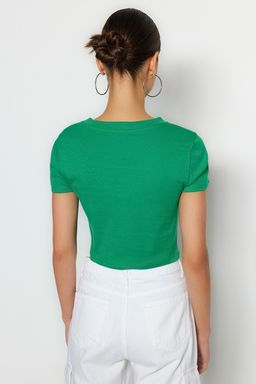 TRENDYOLMILLA Antrasit %100 Pamuk Slogan Bask?l? Fitted/Vucuda Oturan Crop Orme T-Shirt TWOSS23TS00319  фото 13